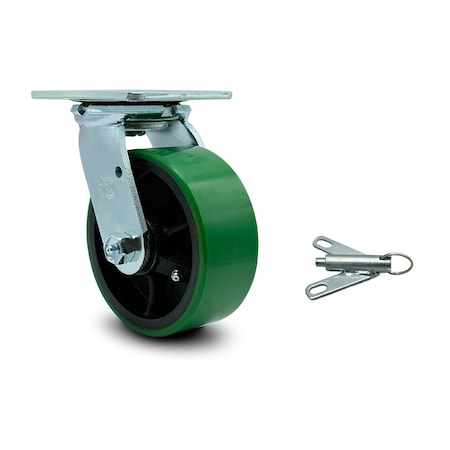 Service Caster 5 Inch Green Poly on Cast Iron Swivel Caster with Ball Bearing and Swivel Lock SCC-30CS520-PUB-GB-BSL